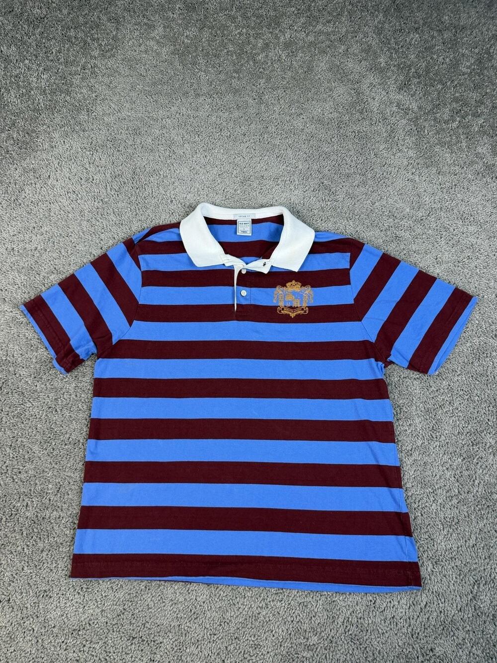 Vintage Old Navy Polo Shirt Mens L Academy Crest Striped Short Sleeve Collared